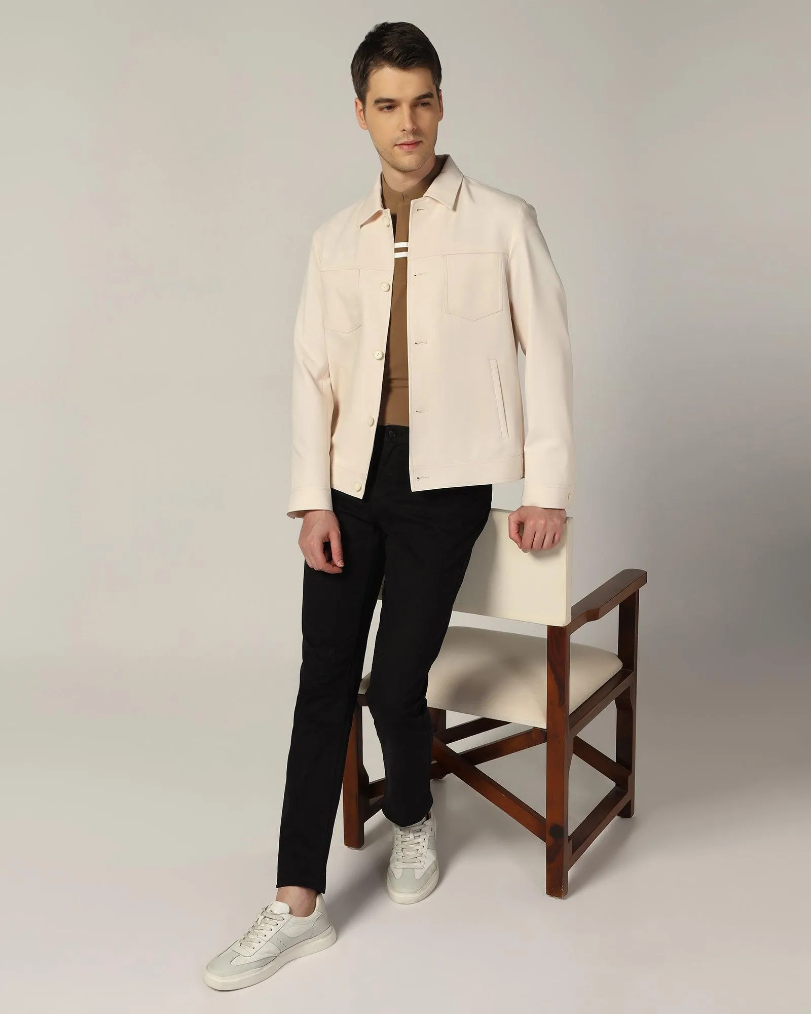 Formal Beige Solid Jacket - Garnet