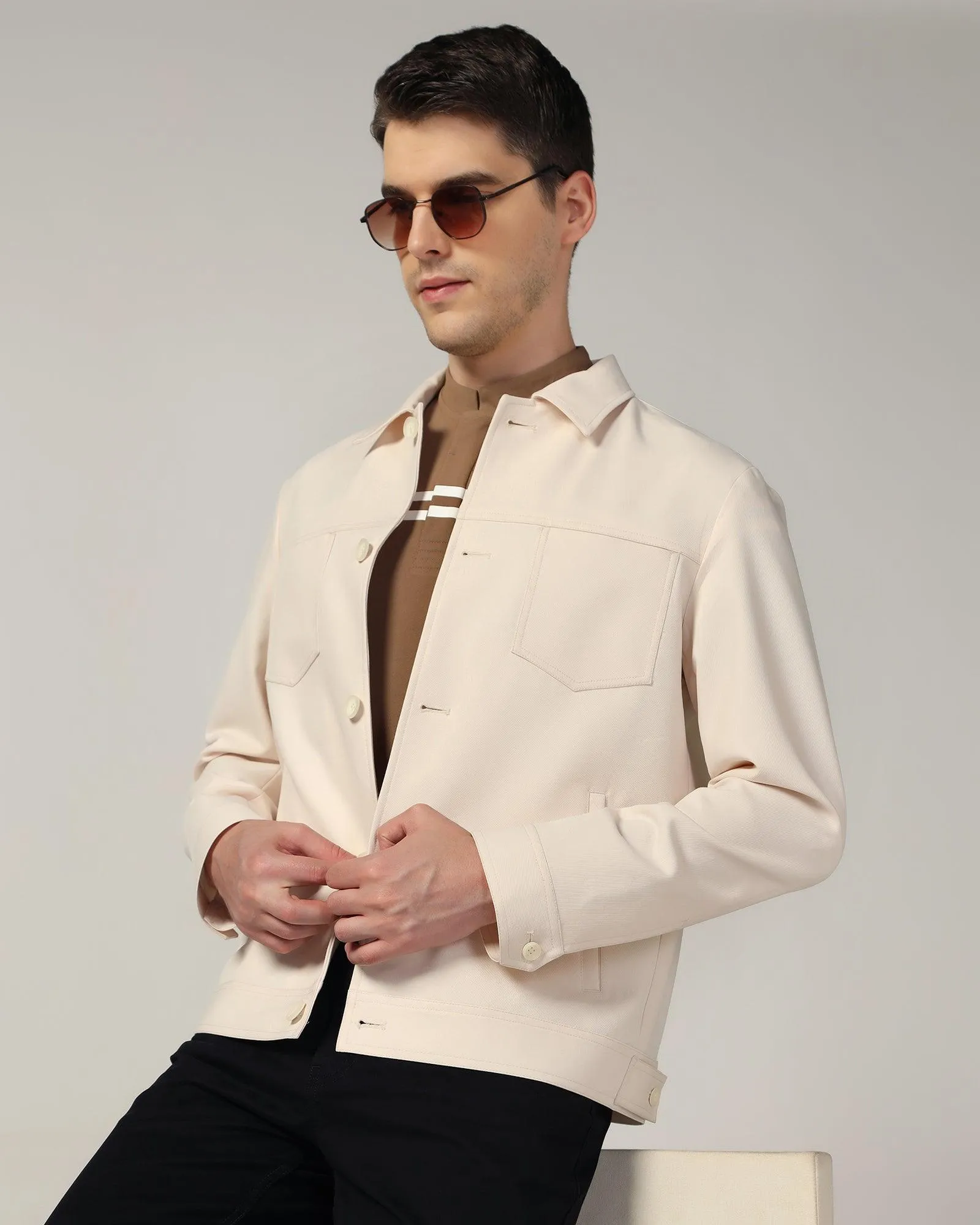 Formal Beige Solid Jacket - Garnet