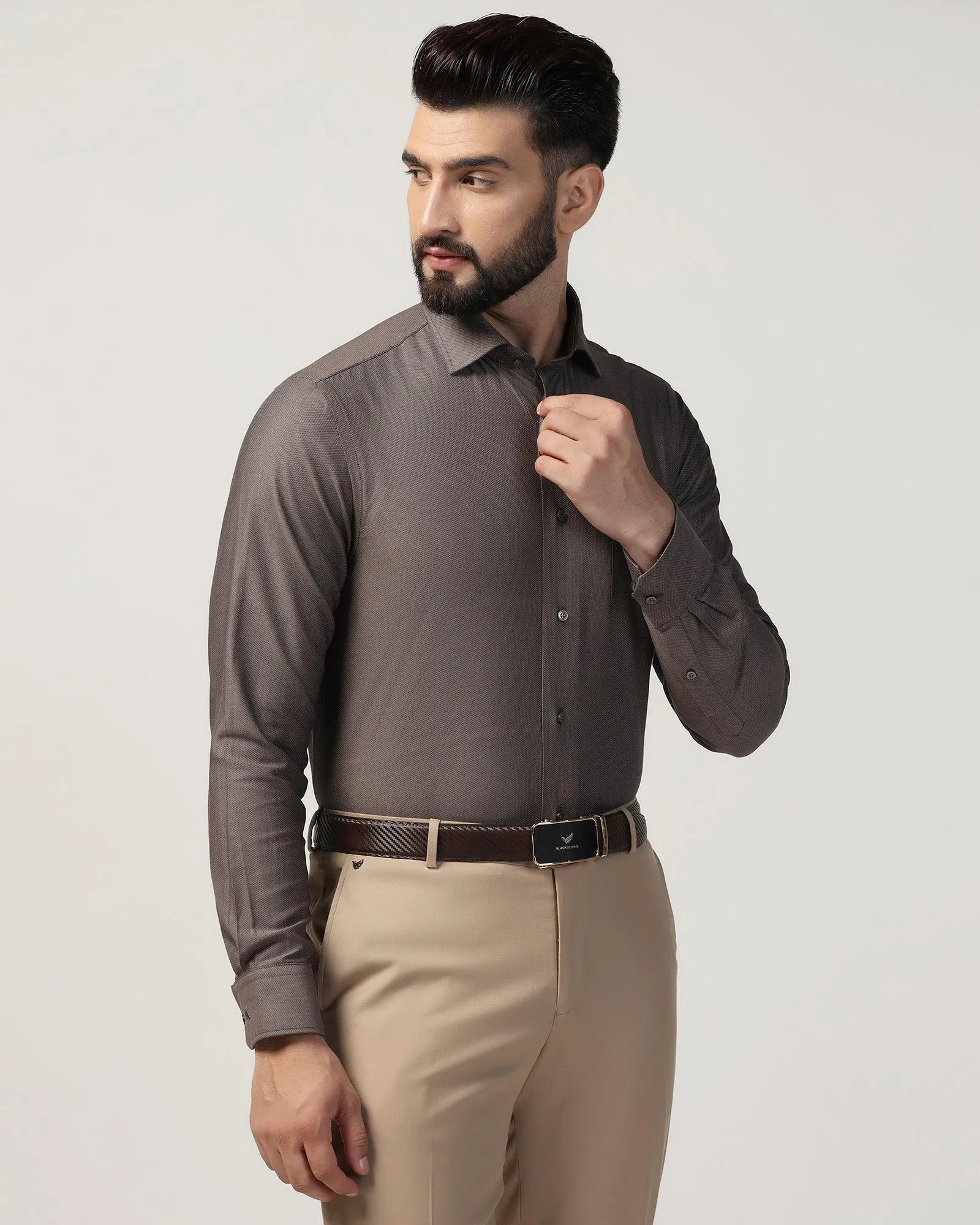 Formal Beige Textured Shirt - Adam