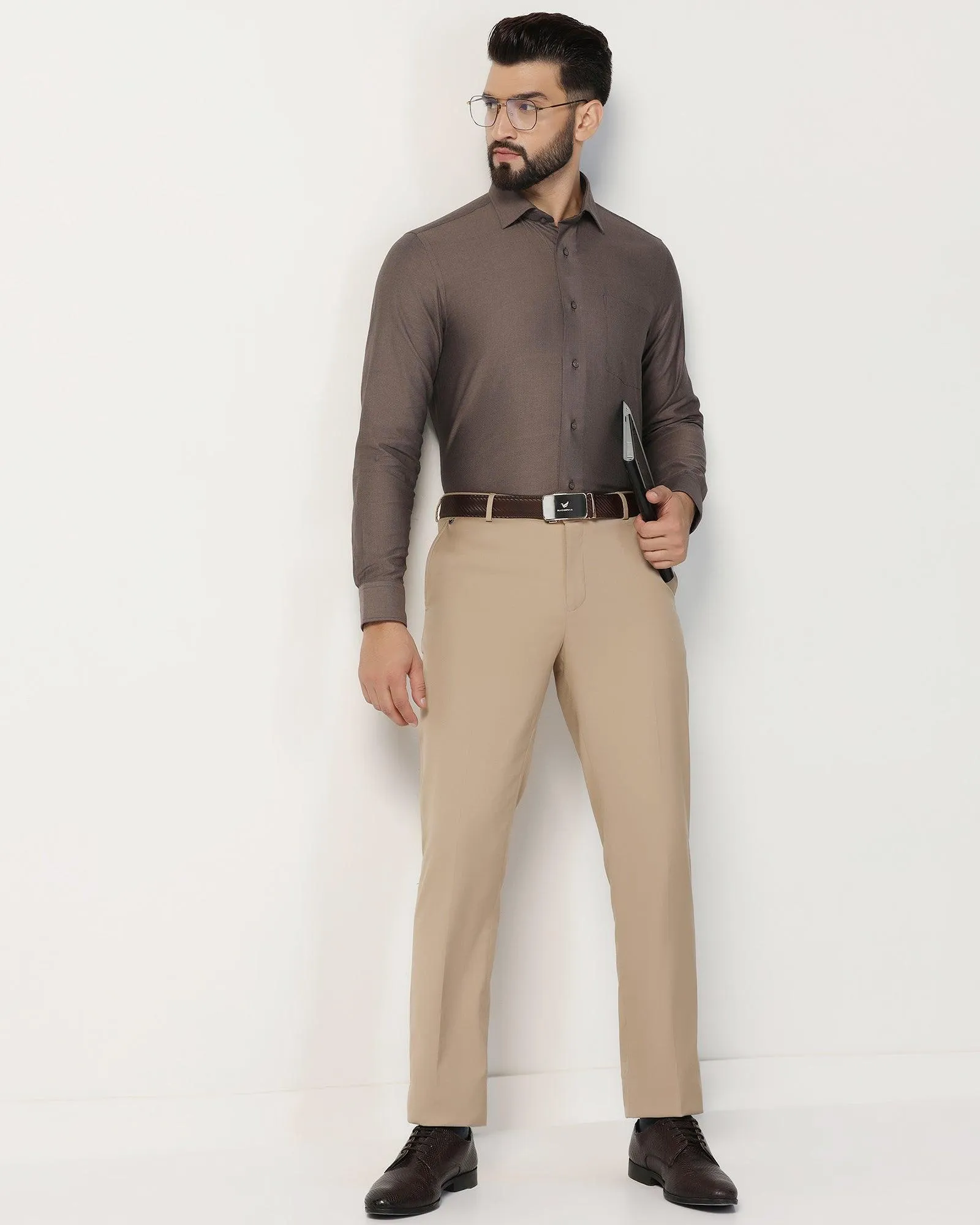 Formal Beige Textured Shirt - Adam