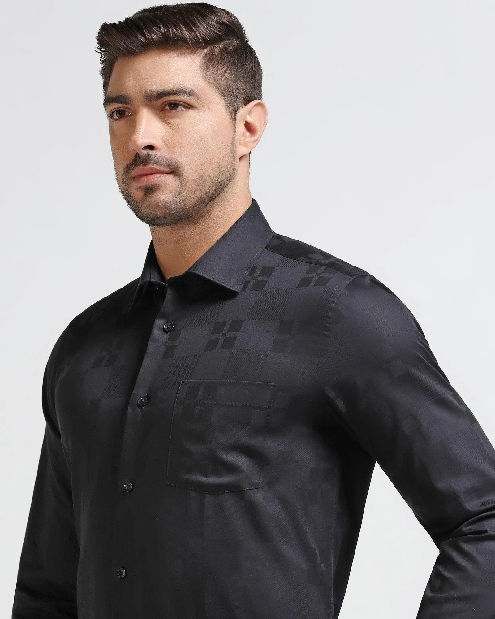 Formal Black Printed Shirt - Cyan