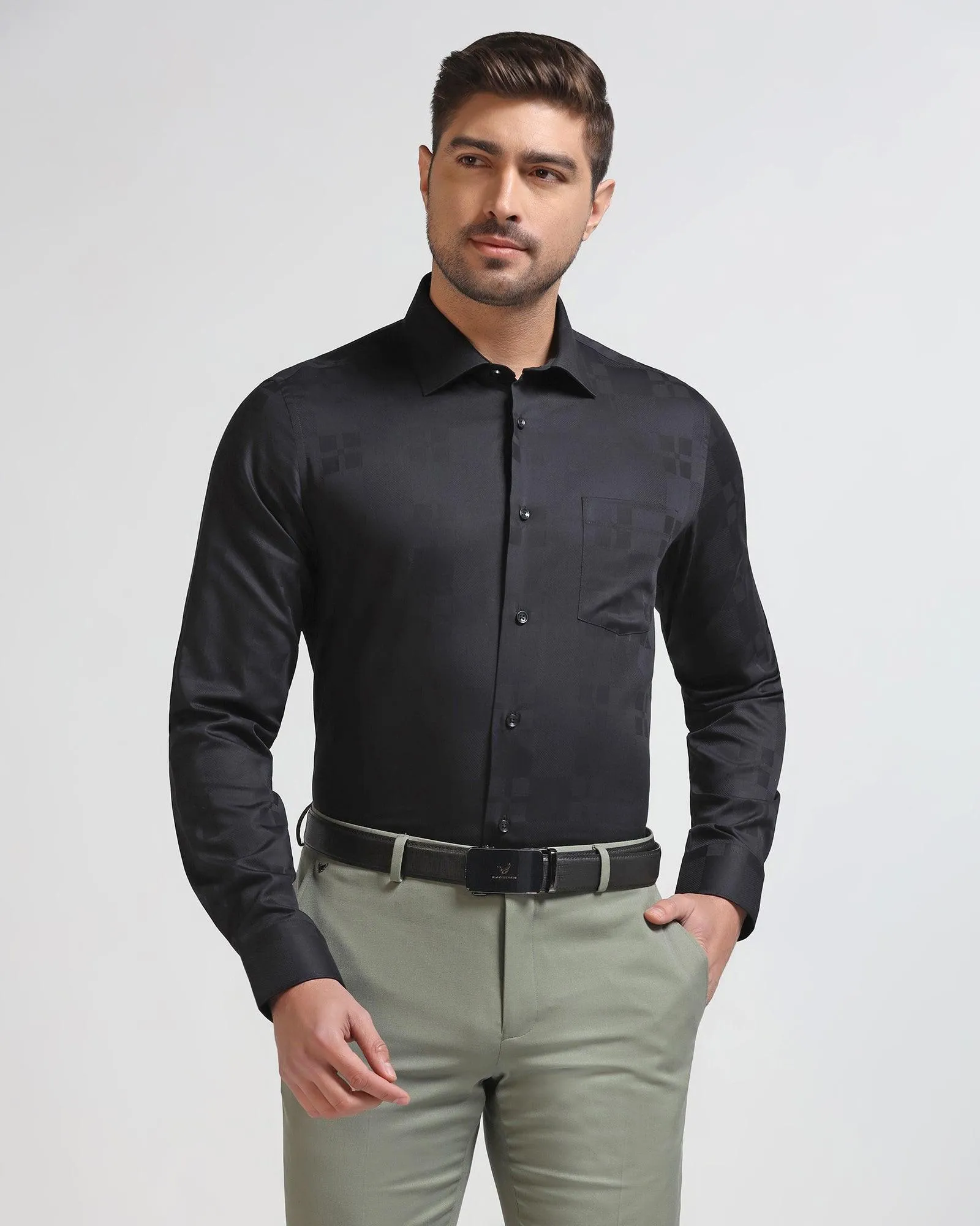 Formal Black Printed Shirt - Cyan