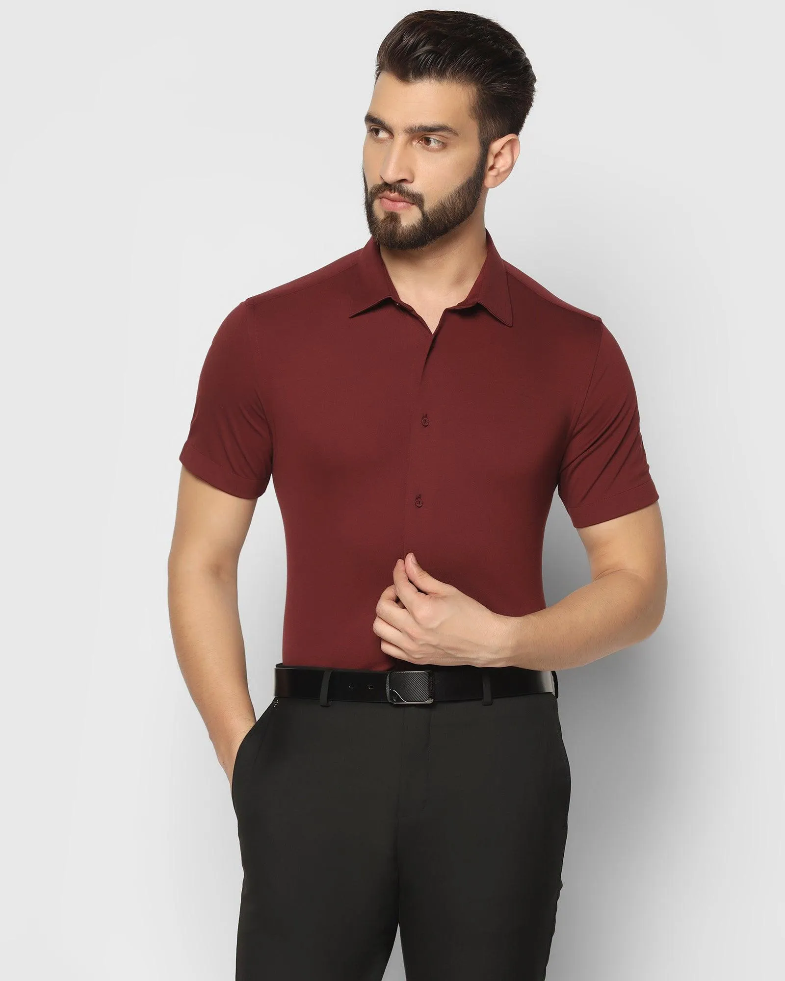 Formal Half Sleeve Wine Solid Shirt - Primus