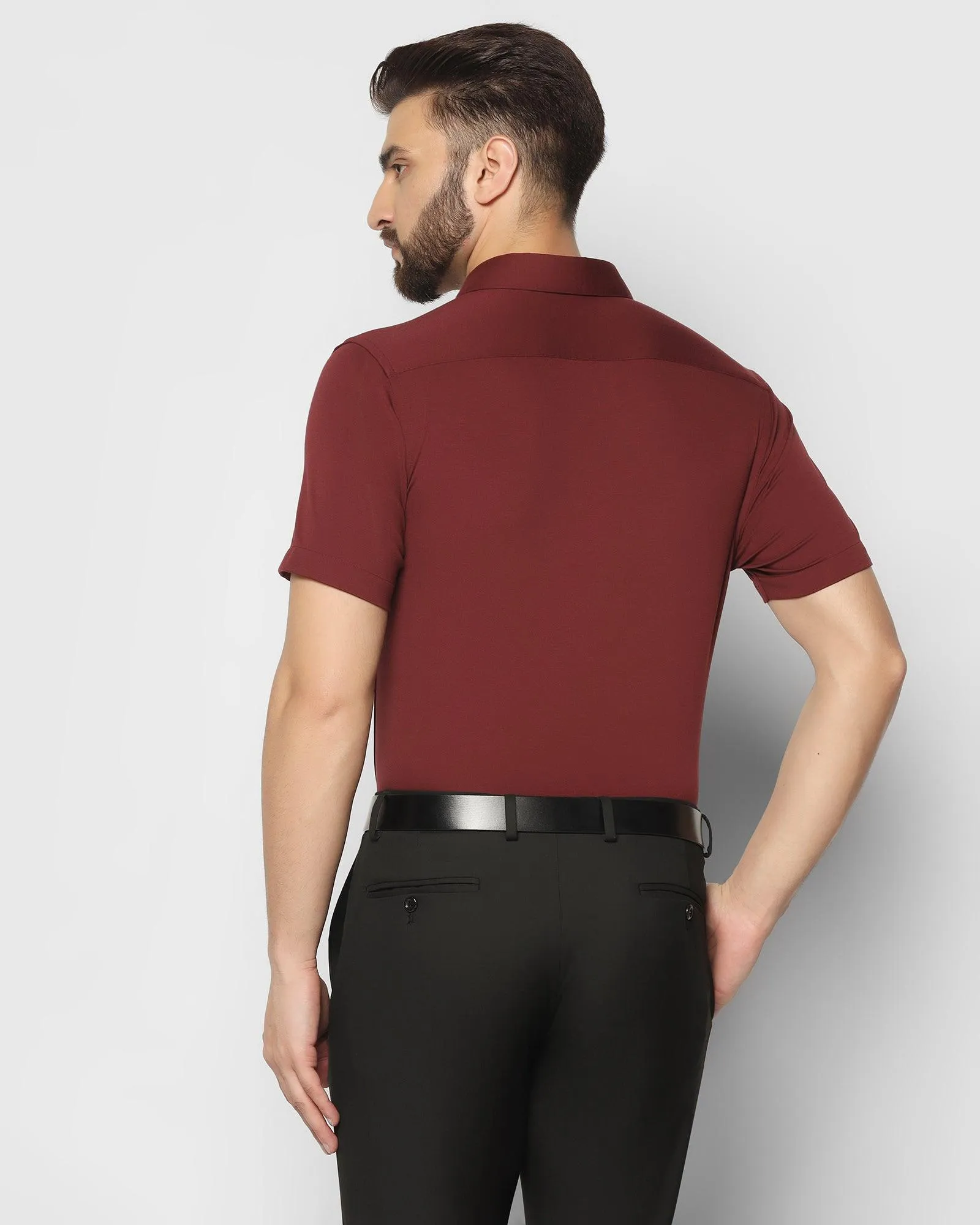 Formal Half Sleeve Wine Solid Shirt - Primus