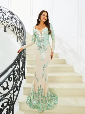 Formal Mermaid Backless Green Evening Dress M02326