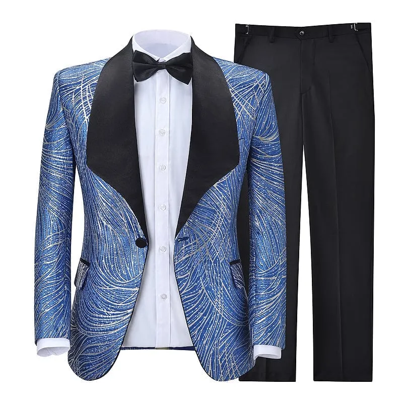 Formal Patterned Shawl Lapel Tuxedos 2 Pieces Mens Suit (Blazer Pants)