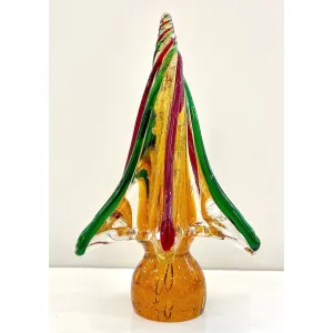 Formia Italian Vintage Red Green Amber Murano Glass Christmas Tree Sculpture