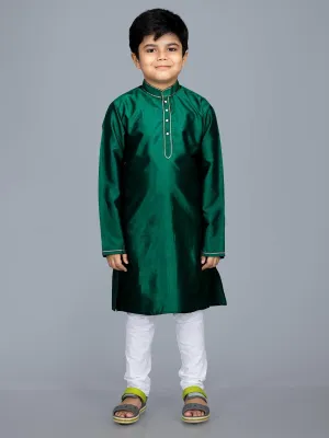 Forrest Green Bishnupuri Silk Boys Long Kurta