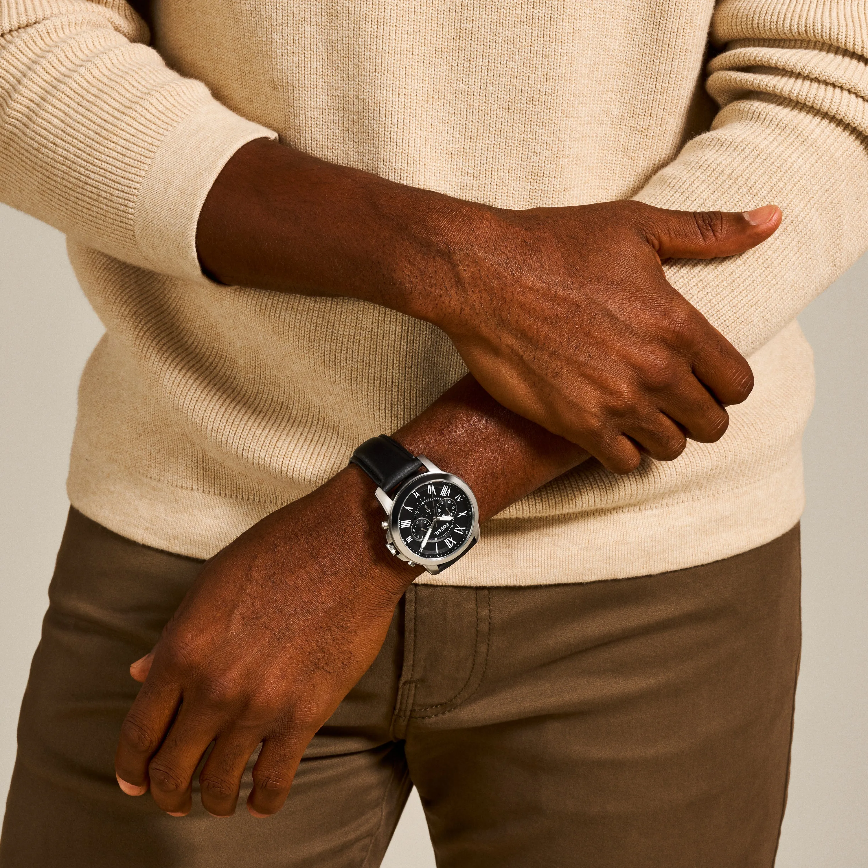 Fossil Grant Chronograph Black Leather Watch FS4812