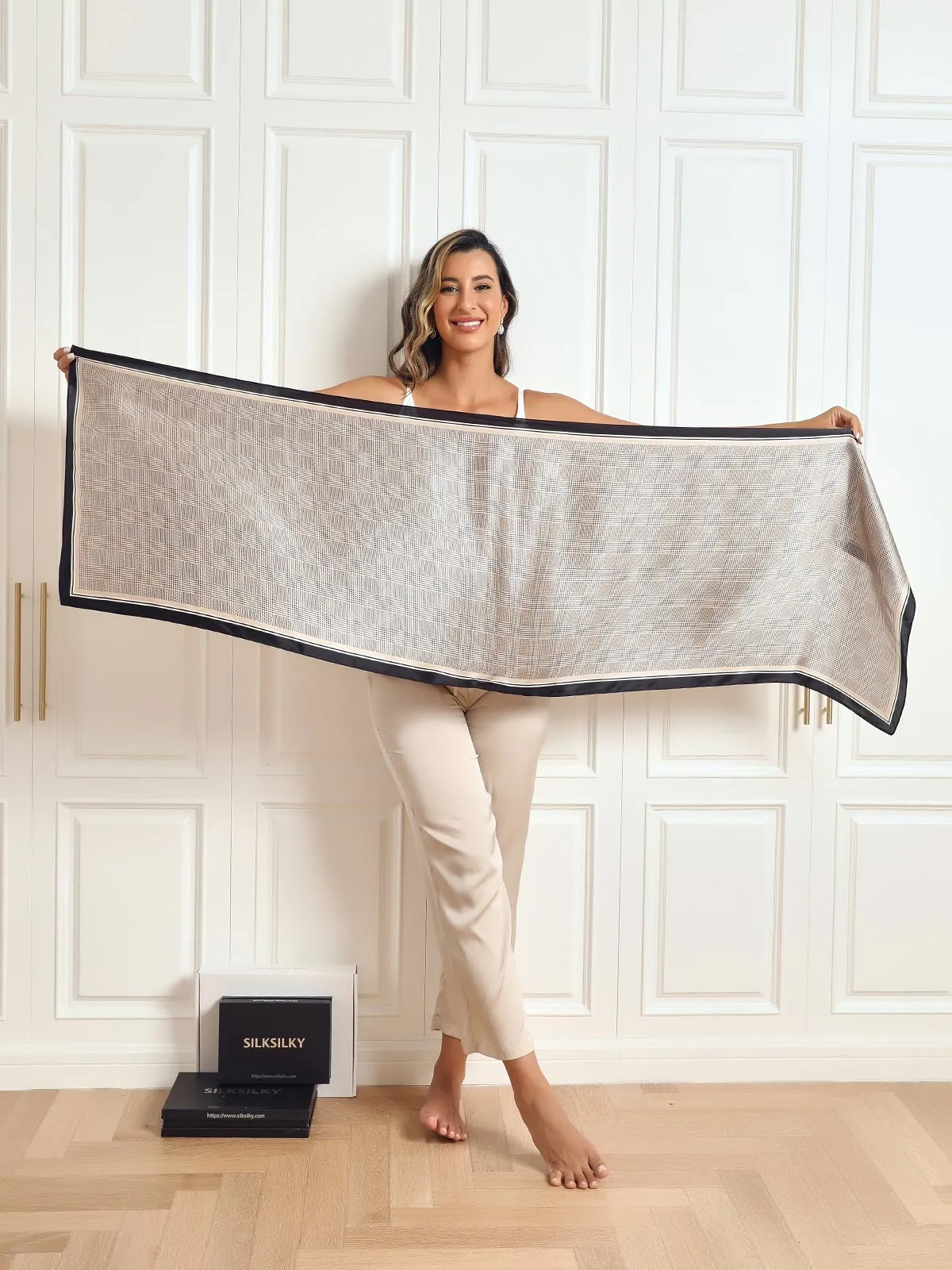 Foulard Châle 100% Soie de Mûrier Imprimé Long Rectangle 170x53cm