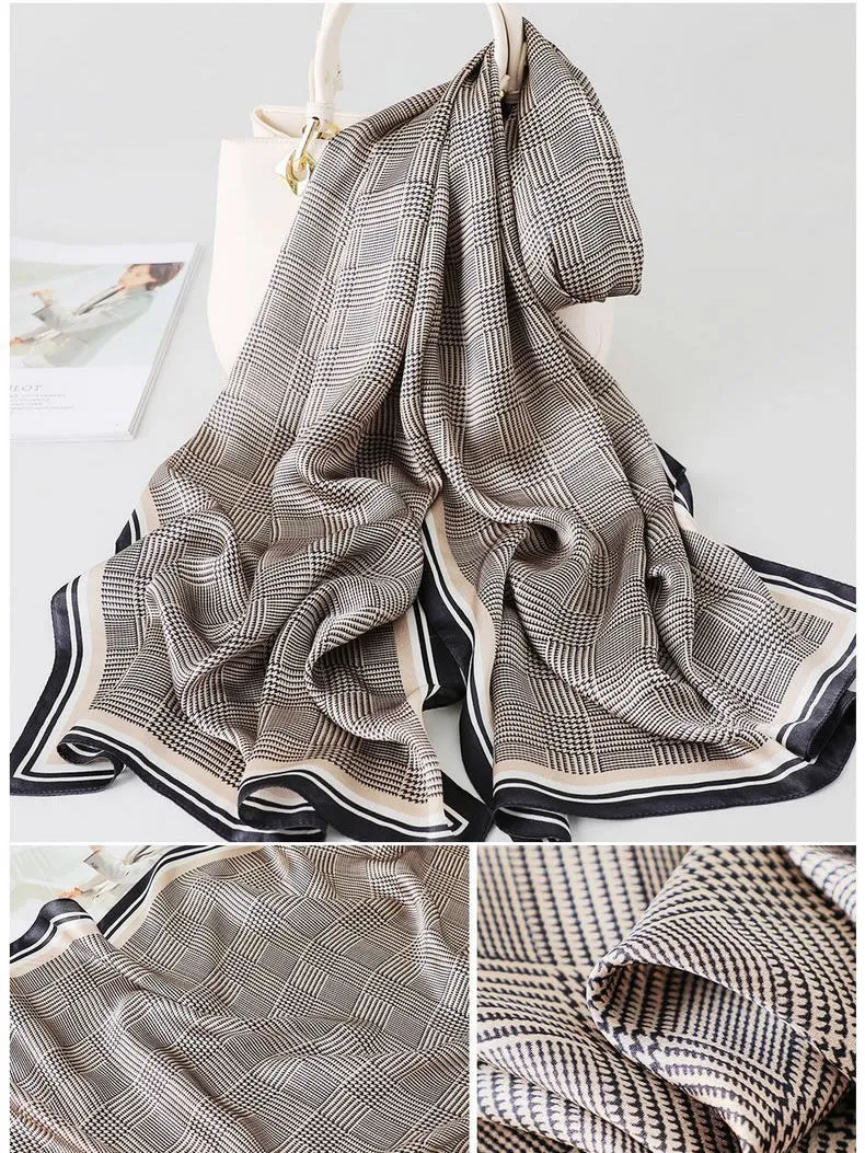 Foulard Châle 100% Soie de Mûrier Imprimé Long Rectangle 170x53cm