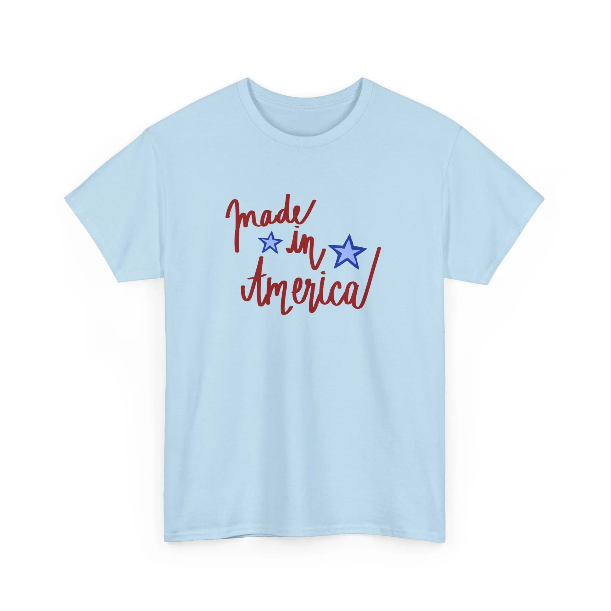 Fourth of July White T-shirt with Patriotic 'Made in America' Print and Star Designs