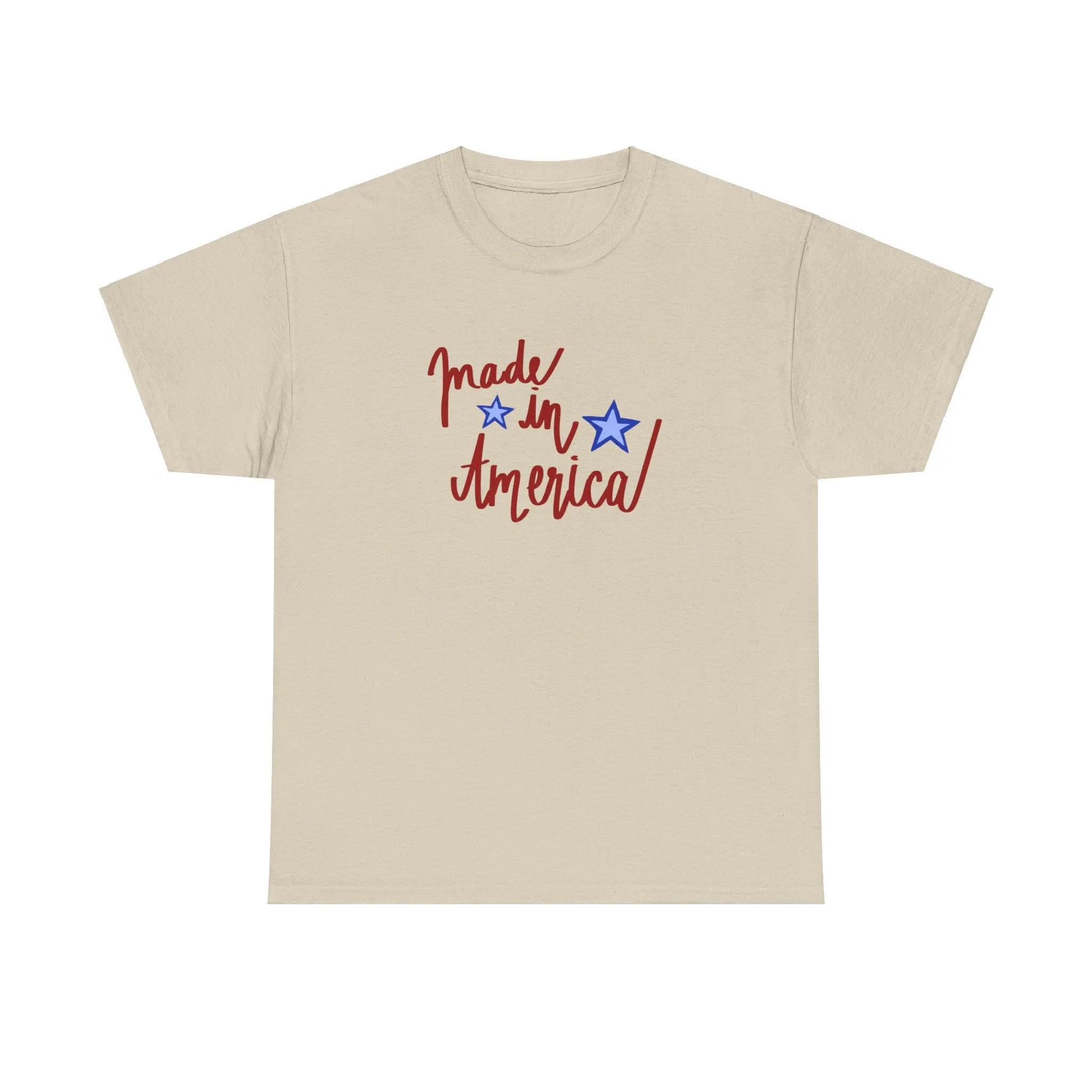 Fourth of July White T-shirt with Patriotic 'Made in America' Print and Star Designs