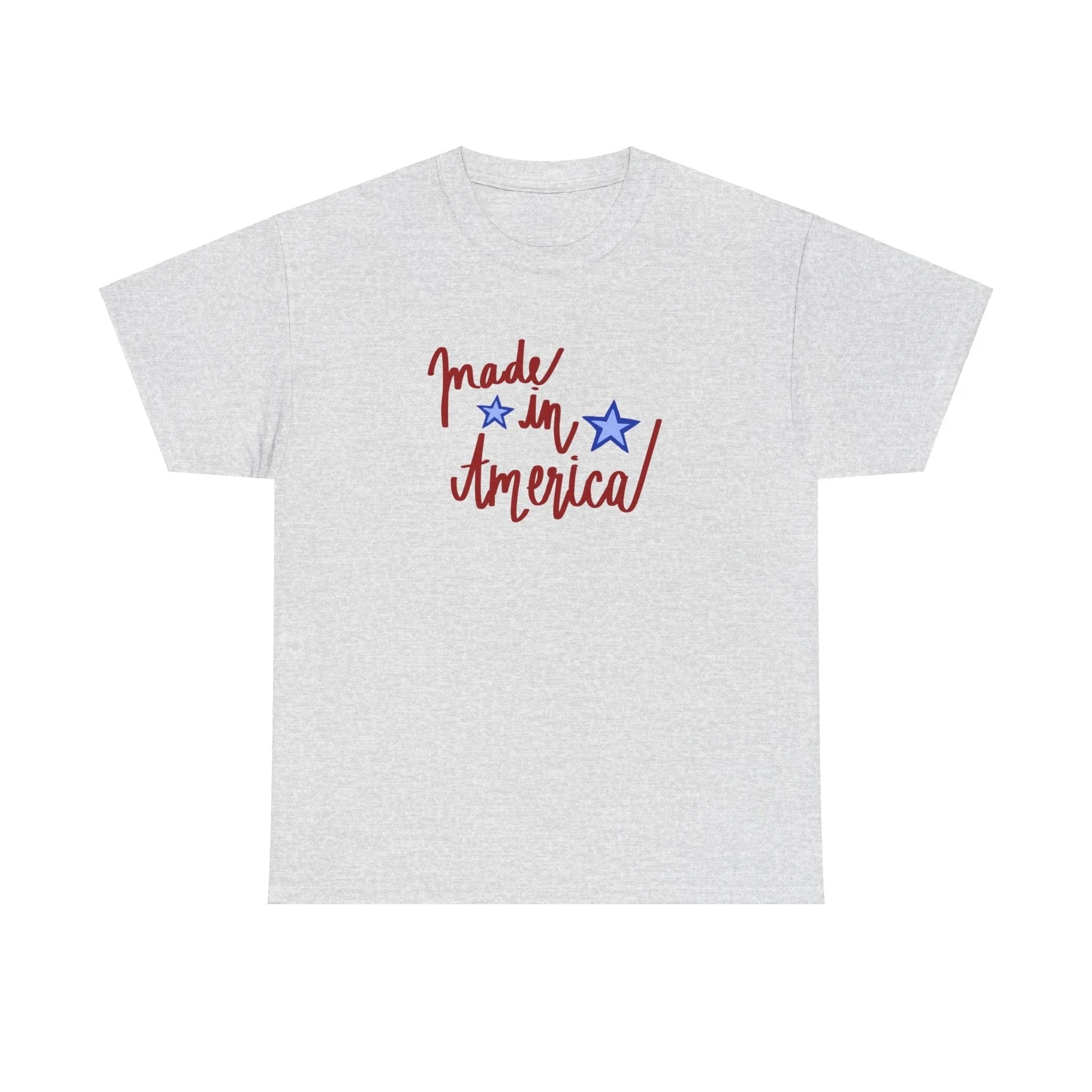 Fourth of July White T-shirt with Patriotic 'Made in America' Print and Star Designs