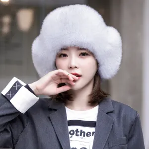 Fox hair Lei Feng hat Women's ear protection warm fur snow cap in autumn and winter