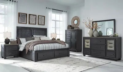 Foyland King Panel Storage Bed with Mirrored Dresser, Chest and 2 Nightstands