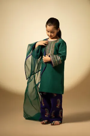 Fozia Khalid Kids - Emerald Craftmanship - Green - 3 Piece