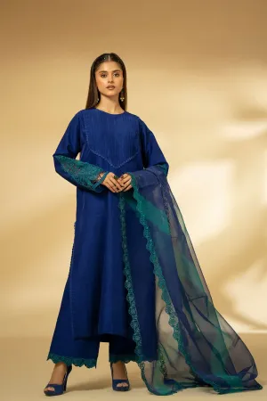 Fozia Khalid - Sapphire Elegance - Silk - Royal Blue - 3 Piece