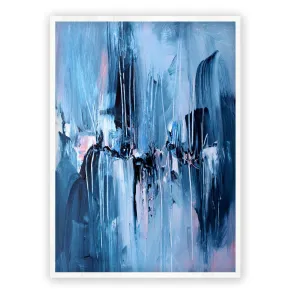 Framed vertical blue & pink abstract wall art print