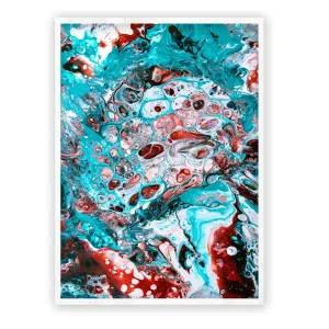 Framed vertical blue & teal abstract wall art print