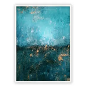 Framed vertical teal, green & gold abstract wall art print