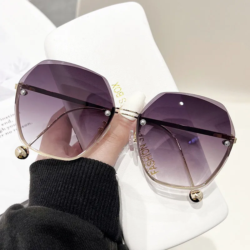 Frameless Sunglasses Irregular Cut Edge Anti-UV Sunglasses Women's Fashion Trend Versatile New Large Frame Glasses