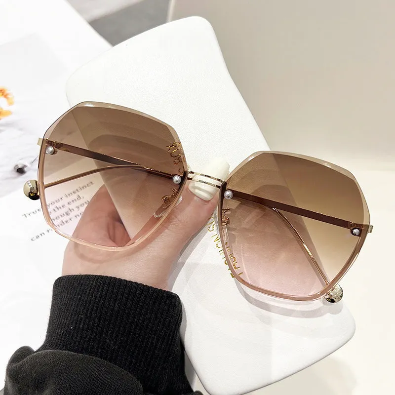 Frameless Sunglasses Irregular Cut Edge Anti-UV Sunglasses Women's Fashion Trend Versatile New Large Frame Glasses