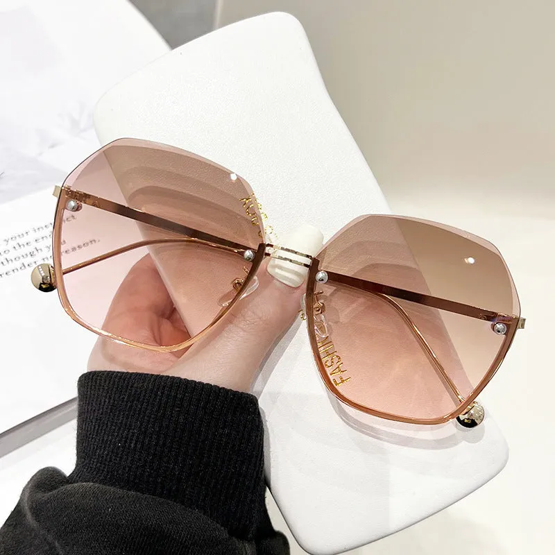 Frameless Sunglasses Irregular Cut Edge Anti-UV Sunglasses Women's Fashion Trend Versatile New Large Frame Glasses