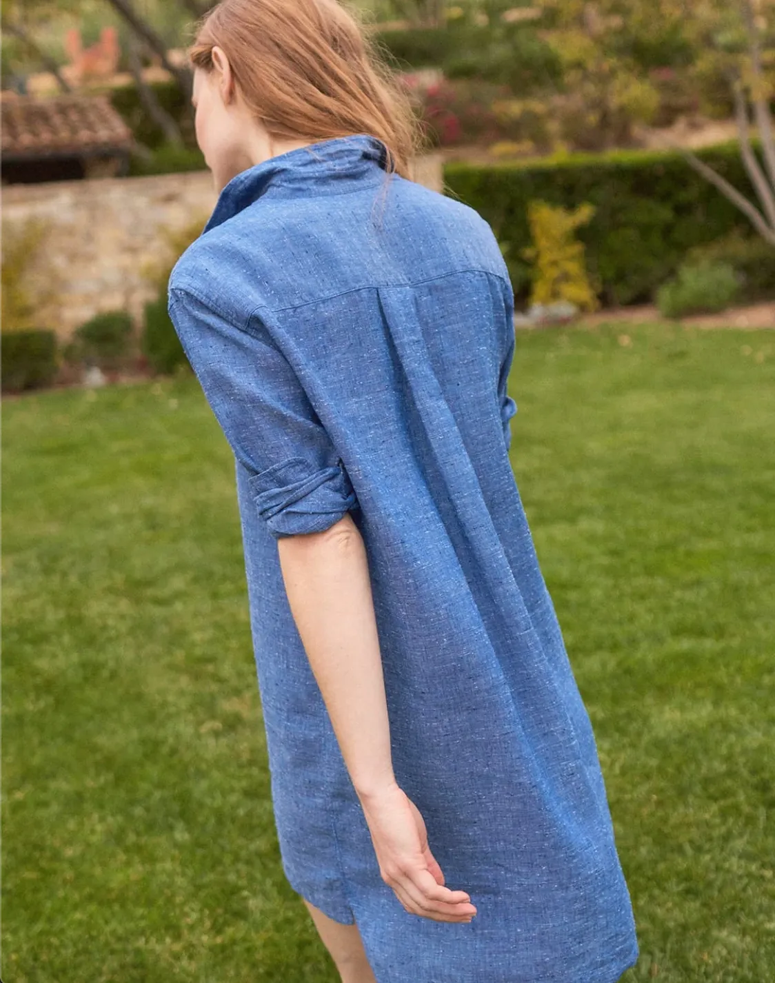 Frank & Eileen - Hunter Dress in Textured Blue Linen