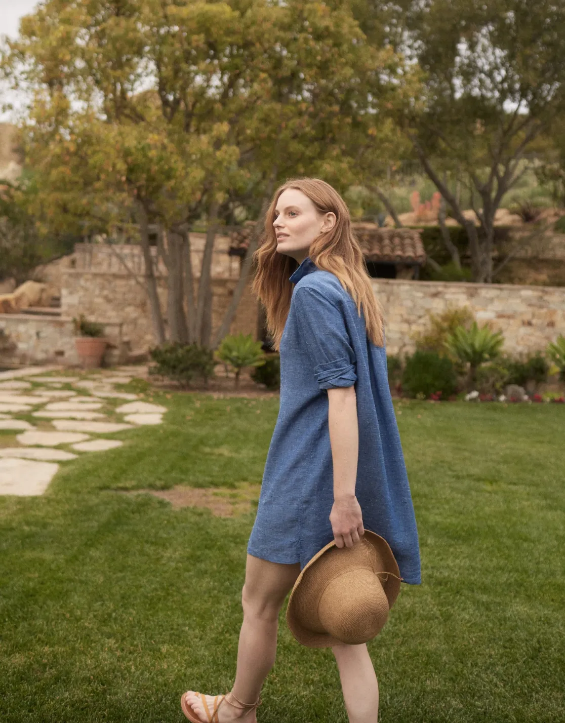 Frank & Eileen - Hunter Dress in Textured Blue Linen