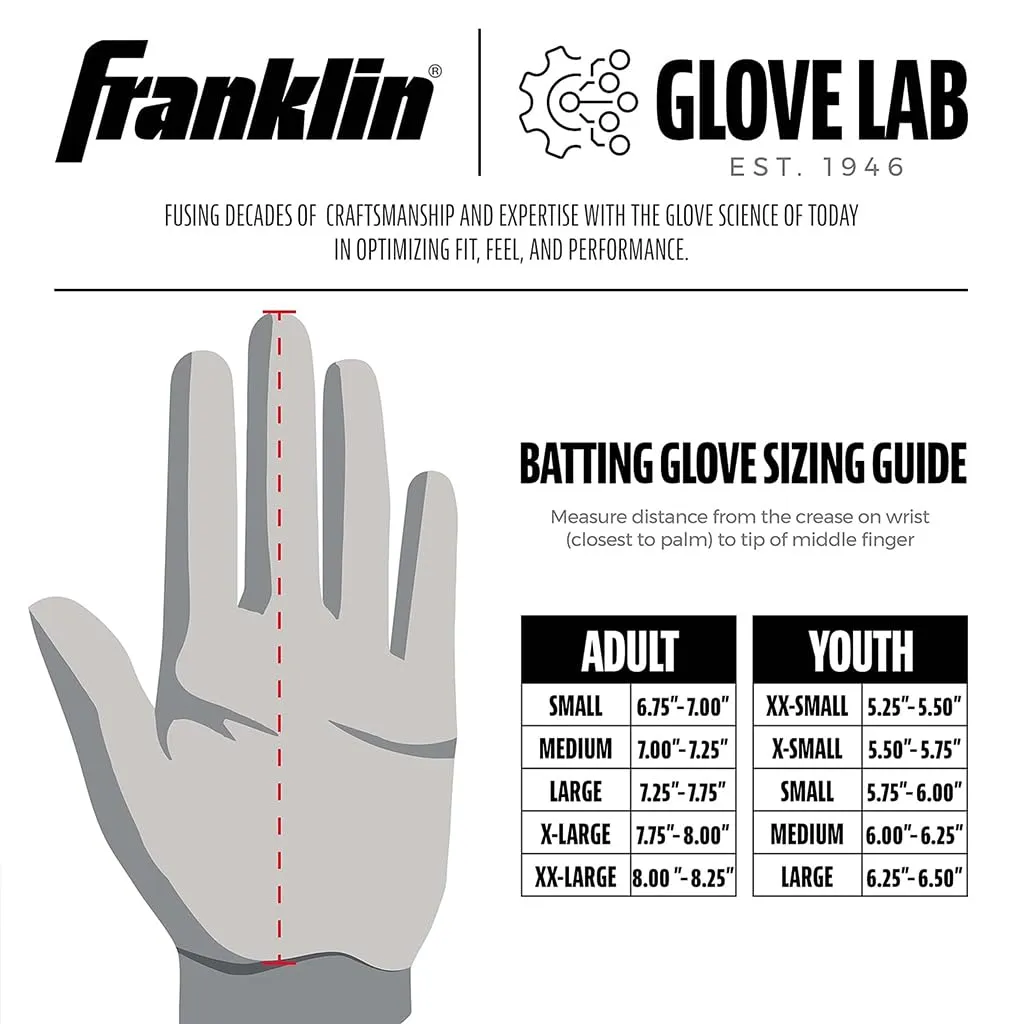 Franklin Sports MLB 2nd-Skinz Batting Gloves Youth (Age 7 – 12) Baseball/Softball Glove Pairs for Kids Boys and Girls Secure Grip Fit (Youth-Small, White)