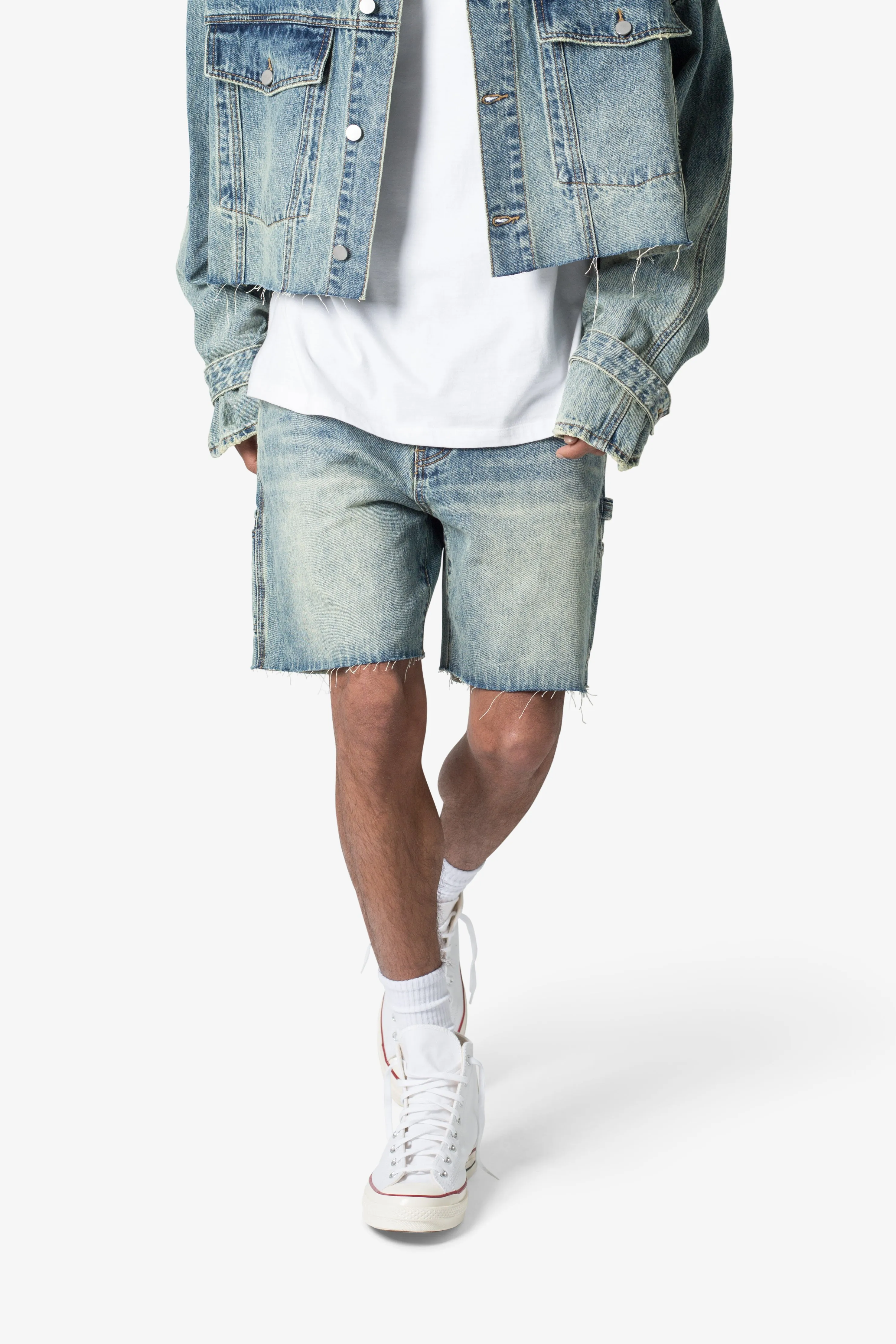 Frayed Denim Shorts - Blue