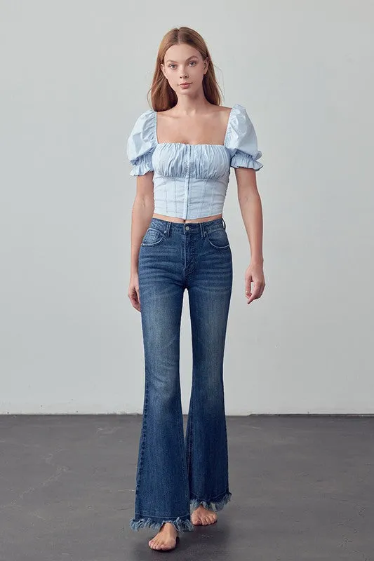 Frayed Hem Flare Jeans *Online Only*