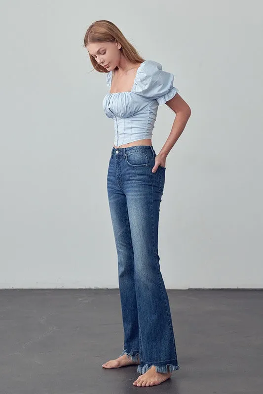 Frayed Hem Flare Jeans *Online Only*