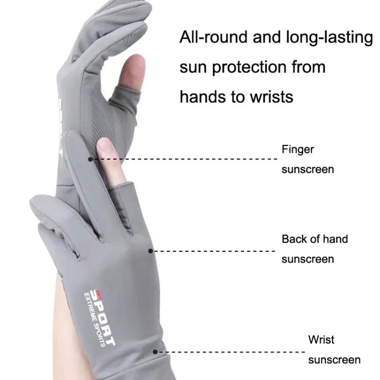 Free Code Summer Ice Silk Thin Sunscreen Gloves Fishing Non-slip Takeaway Rider Gloves(Two Finger Blue)