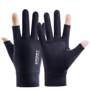 Free Code Summer Ice Silk Thin Sunscreen Gloves Fishing Non-slip Takeaway Rider Gloves(Two Finger Blue)