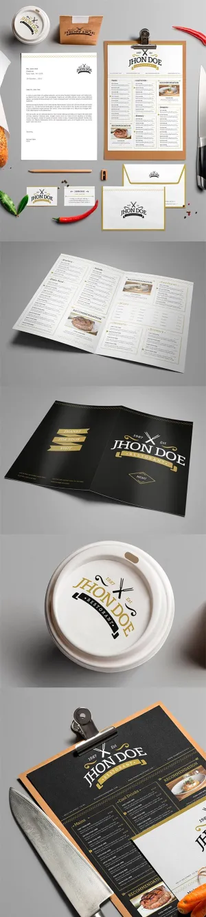 Free Elegant Restaurant Branding Identity Pack Includes Menu Mockup