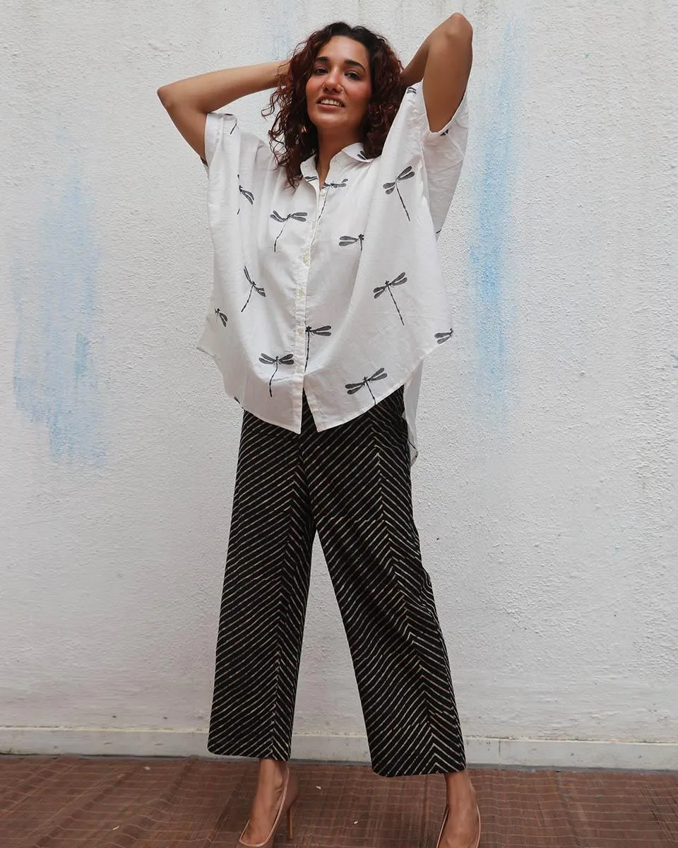 Free Falling Handblock Printed Cotton Shirt - Mono