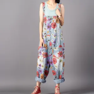 Free People Floral Denim Overall