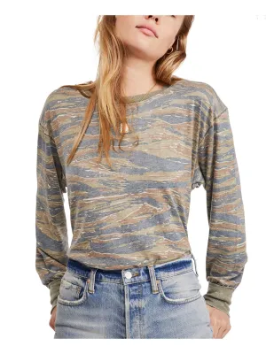 Free People  Women's Camouflage Long Sleeve Top  Green Size XS