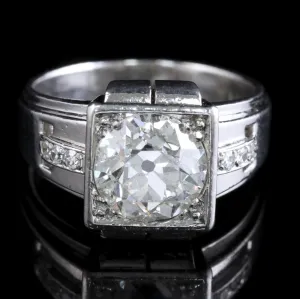 French Art Deco Platinum Diamond Ring 2.04Ct