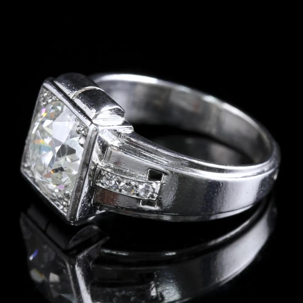 French Art Deco Platinum Diamond Ring 2.04Ct