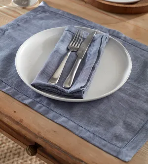 French Blue Cotton Linen Twill Placemats - Set of 2