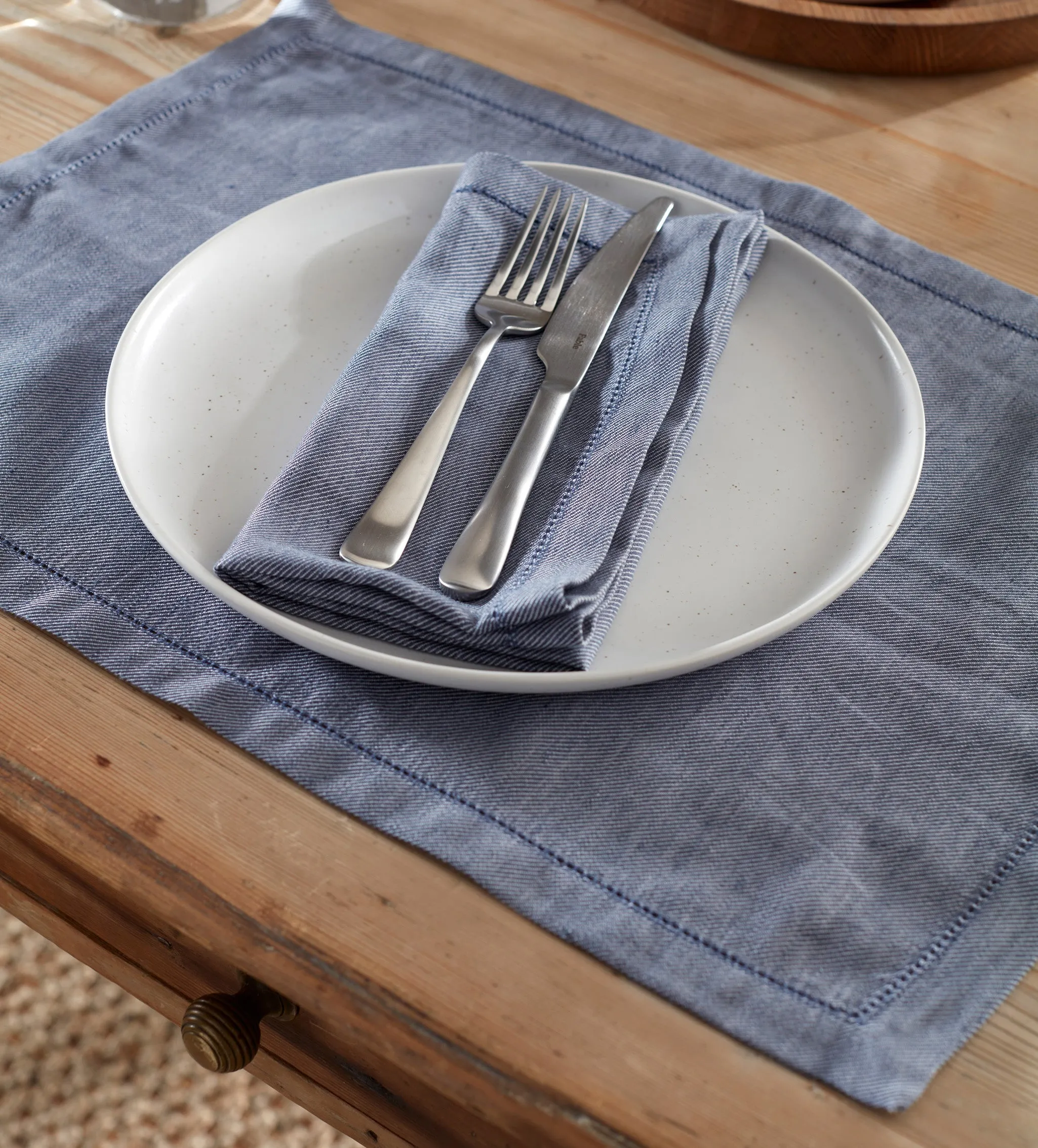 French Blue Cotton Linen Twill Placemats - Set of 2