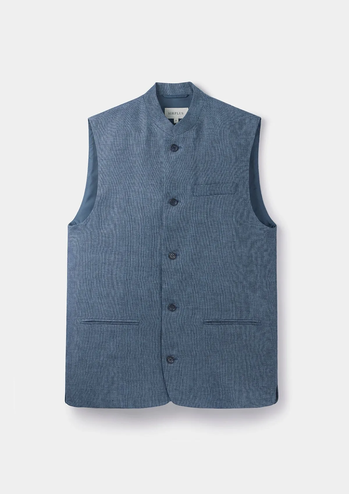 French Blue Linen Nehru Waistcoat