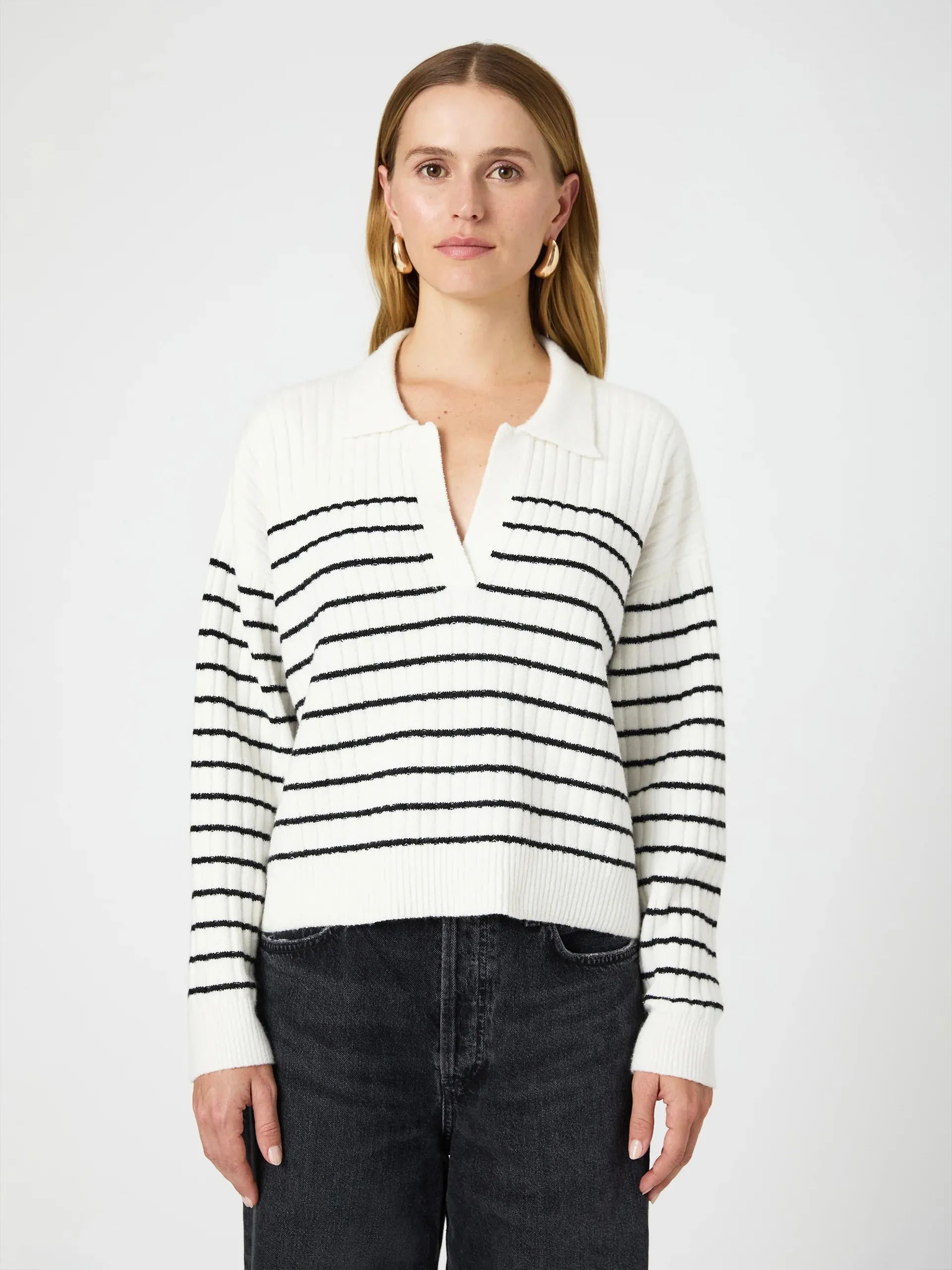 {French Connection} Vhari Collar Long Sleeve Stripe Sweater