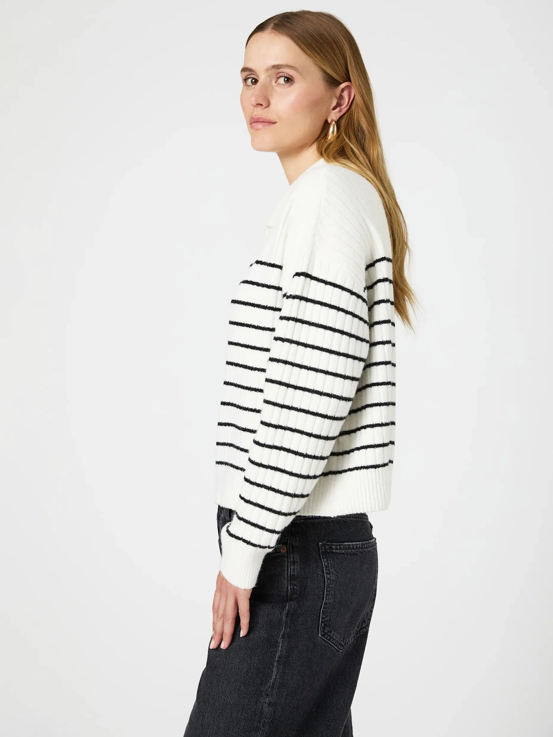 {French Connection} Vhari Collar Long Sleeve Stripe Sweater