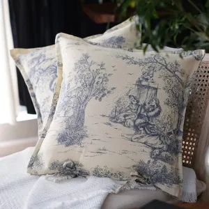 French Jacquard Woven Toile De Jouy Pillow Cover