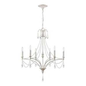 French Parlor 27" 6 Light Chandelier in Vintage White