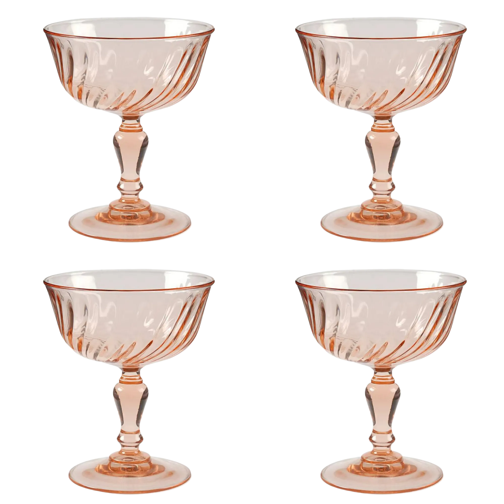 French Pink Stemware Coupe Glasses, Set Of 4